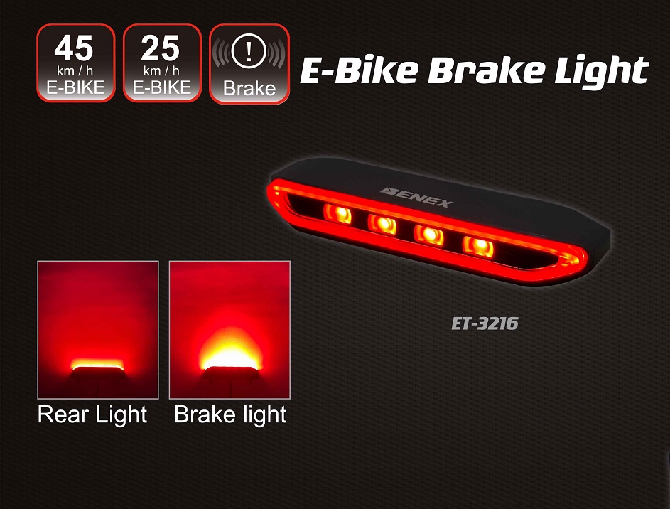 StVZO & ECE E-Mark LED E-Bike Rear Light for Rack with Brake Light